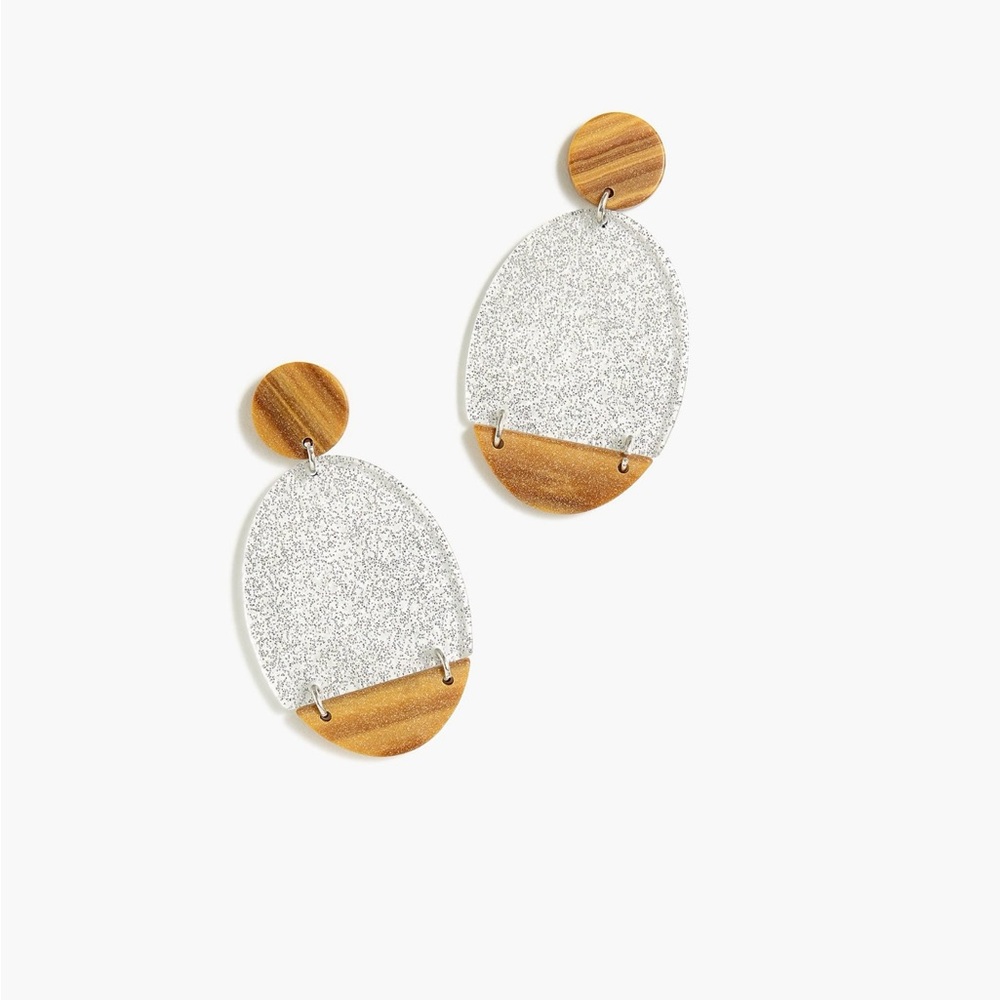 JCrew Wood-tone Silver Sparkle Colorblock Earrings
